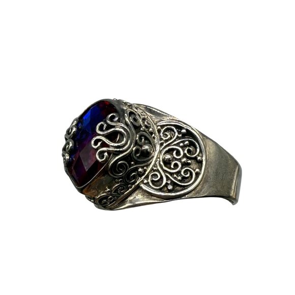 Sarda Bali-Style Artisan Sterling Silver Ring Pear-Shaped Colcanic Quartz Triple - Picture 8 of 10